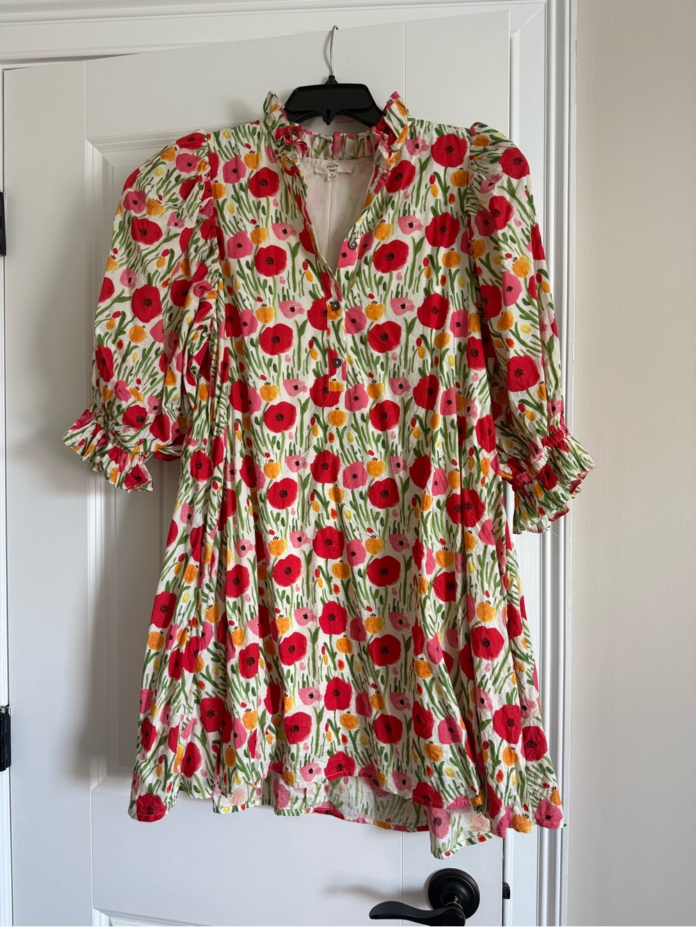 entro Cream Mini Dress with Red and Pink Floral Print